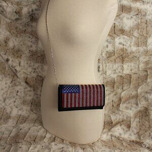 Patriotic Red White Blue Rhinestone Bling Black Hobo Crossbody Mini Shoulder Bag